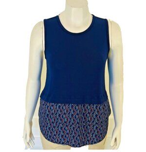 Michael Kors Tunic Tank Top Womens M Solid Navy Stretch Pleated Swing Hem